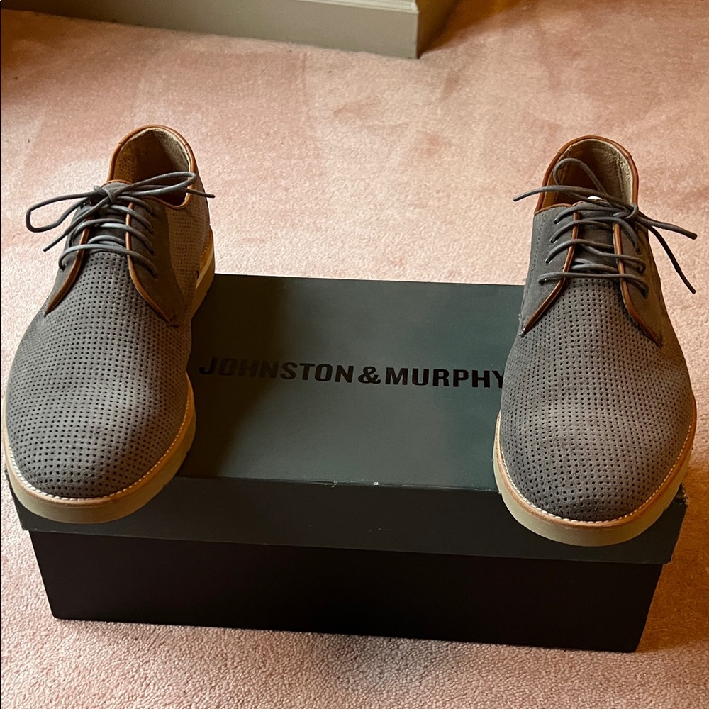 Johnston & Murphy Perforated Gray Oxfords